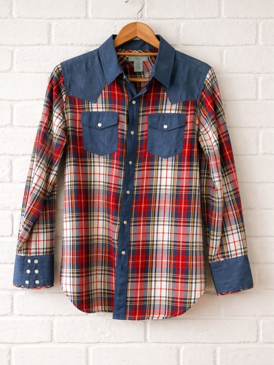 Tasha Polizzi Tops - Tasha Polizzi Collection Western Plaid Shirt | Denim Contrast | Pearl Snap | MD